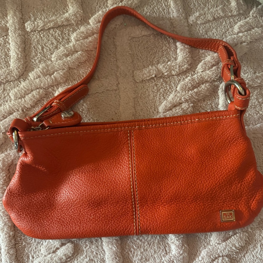 The SAK Orange Leather Handbag Purse Authentic LIKE NEW - Picture 5 of 6